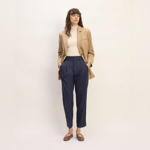 Everlane Draper Way-High Tapered Pant Navy Blue Pleated Tencel Trousers …